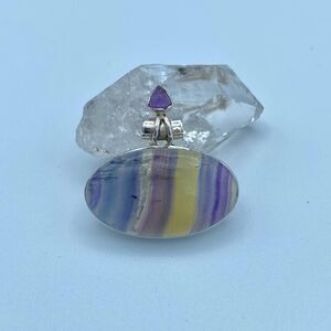 Rainbow Fluorite & Amethyst Sterling Silver Pendant